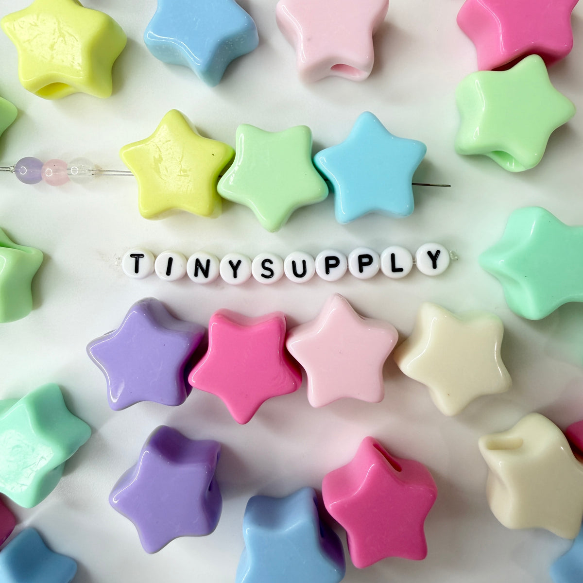 Chunky 21MM Star Shaped Pastel Mix Acrylic Beads