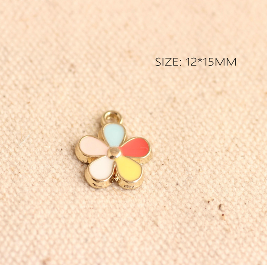 Five Colored Flower Oil Drop Style Enamel Charm (12mm x 15mm)
