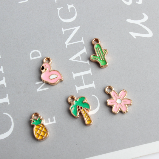 5PC Mini Cactus, Flamingo, Flower, Pineapple, Coconut Tree Charm