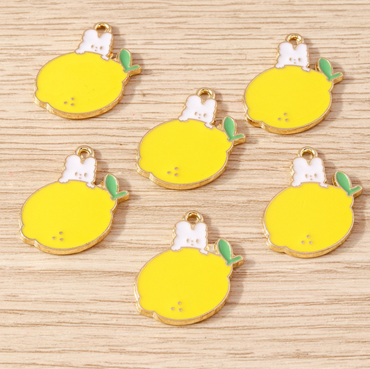 22MM Lemon Bunny Themed Enamel Charm