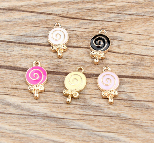 Colorful Lollipop with Bow Enamel Charm