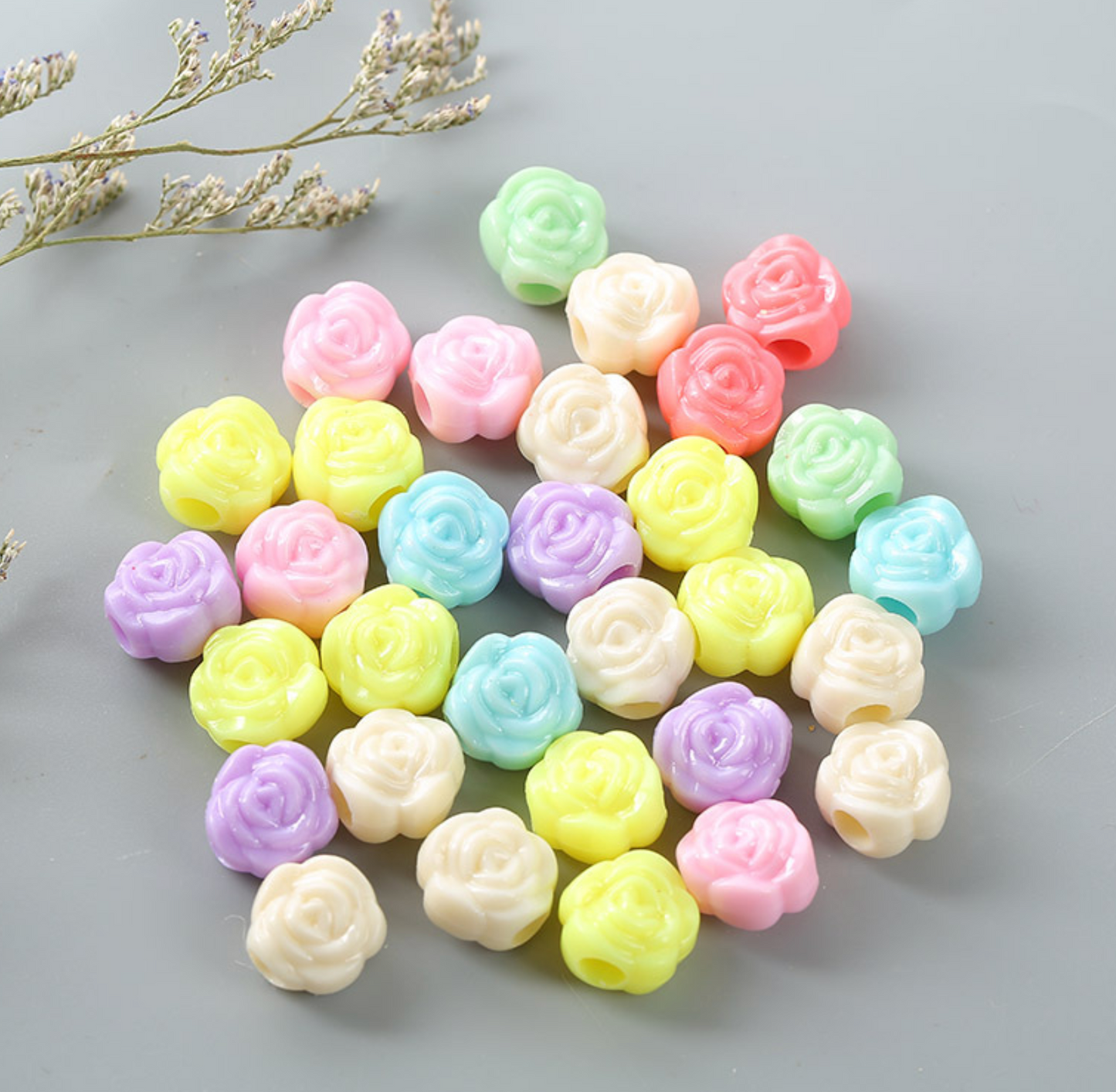 11MM Kawaii Pastel Acrylic Rose Flower Spacer Beads