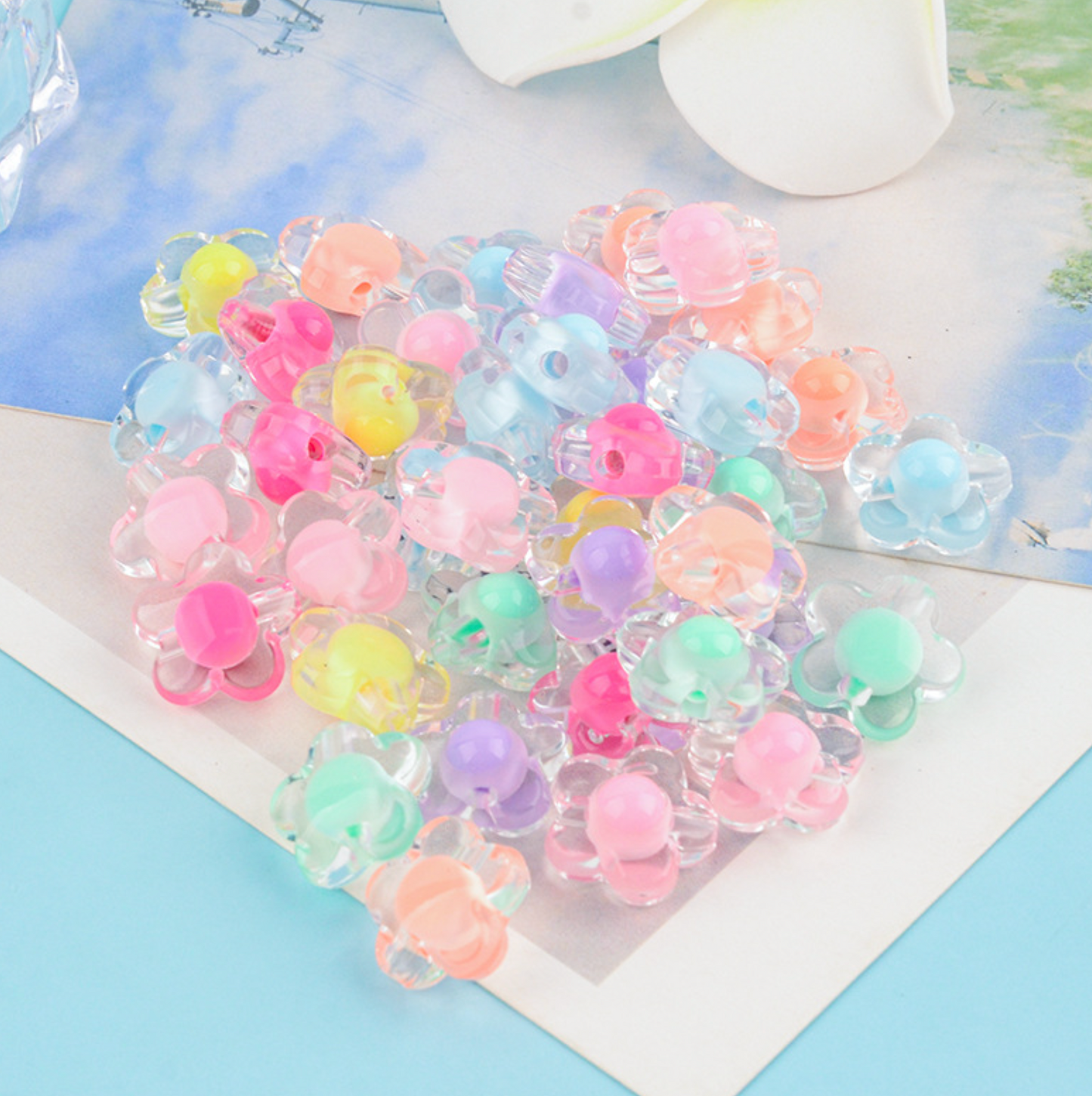 5 Petal Flower Shaped Acrylic Spacer Beads