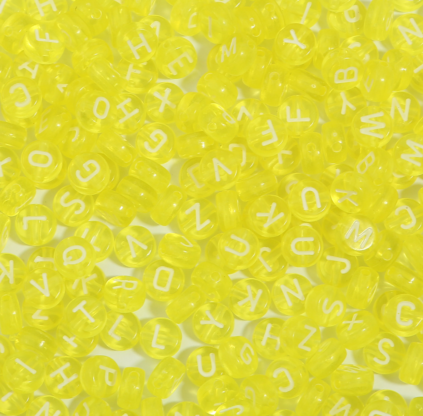 Translucent YELLOW, White Letter A-Z Alphabet Individual Beads (7MM)