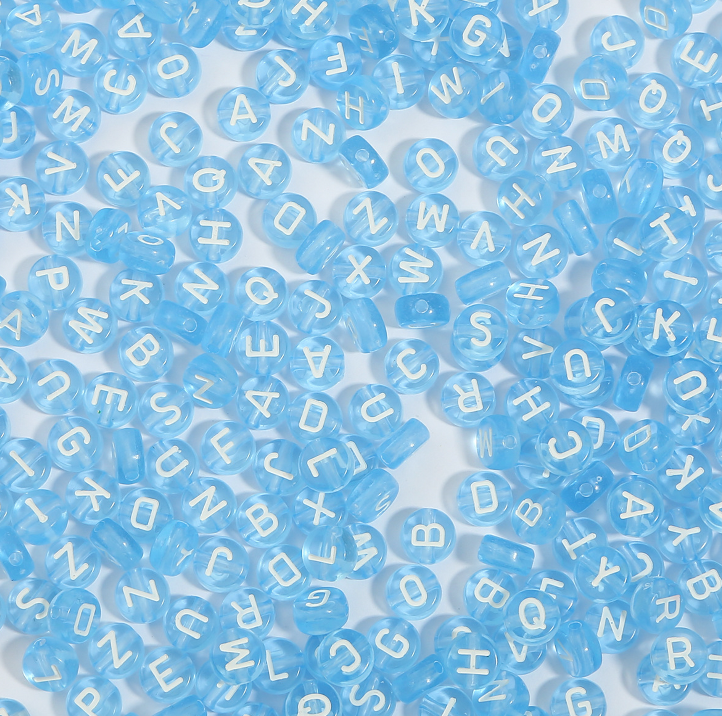 Translucent LIGHT BLUE, White Letter A-Z Alphabet Individual Beads (7MM)