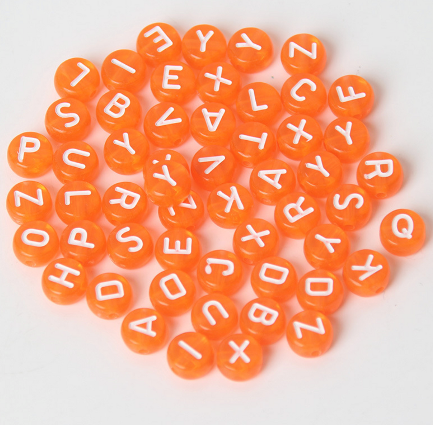 Translucent ORANGE, White Letter A-Z Alphabet Individual Beads (7MM)