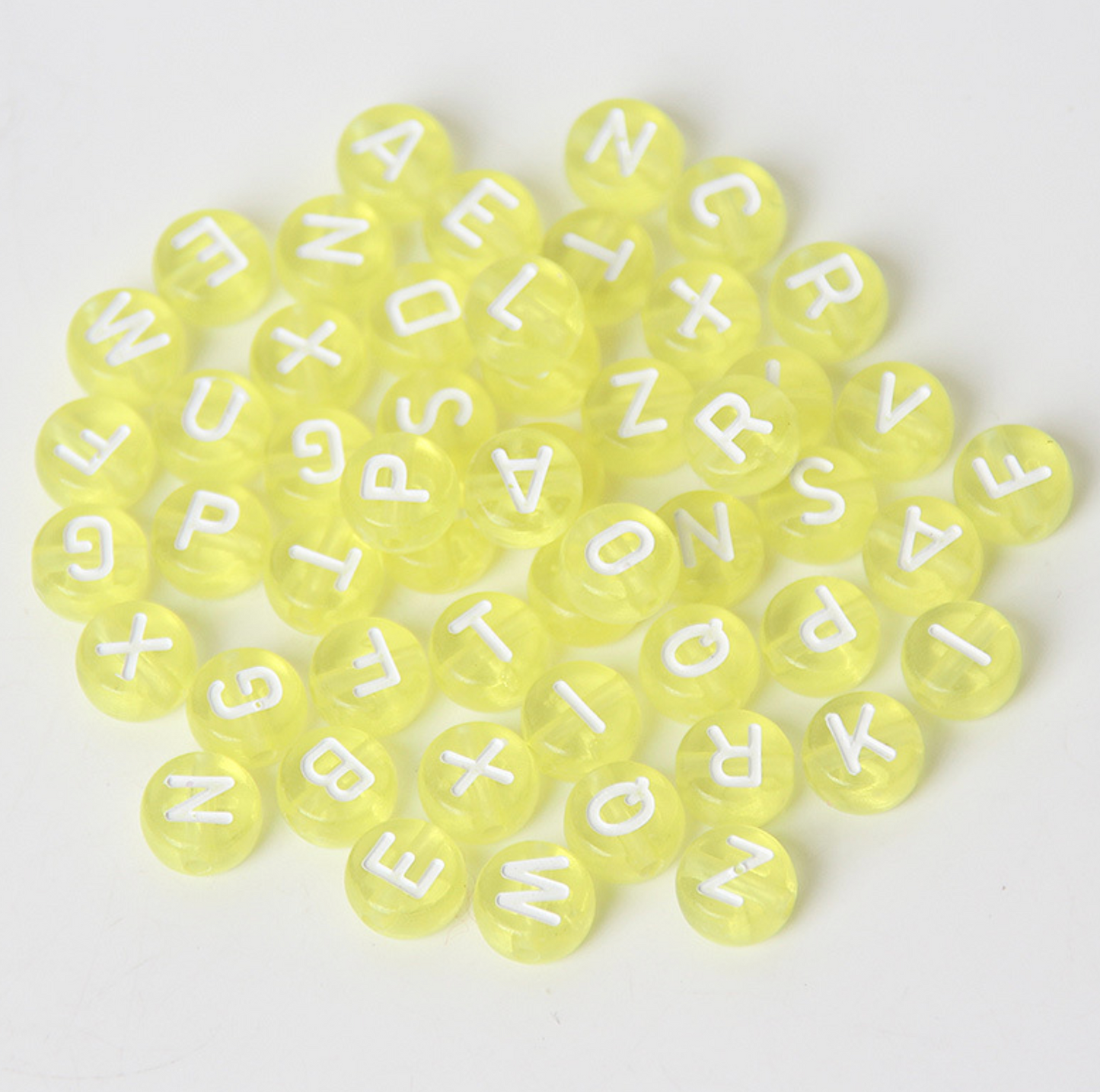 Translucent YELLOW, White Letter A-Z Alphabet Individual Beads (7MM)