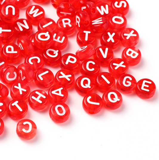 Translucent RED, White Letter A-Z Alphabet Individual Beads (7MM)