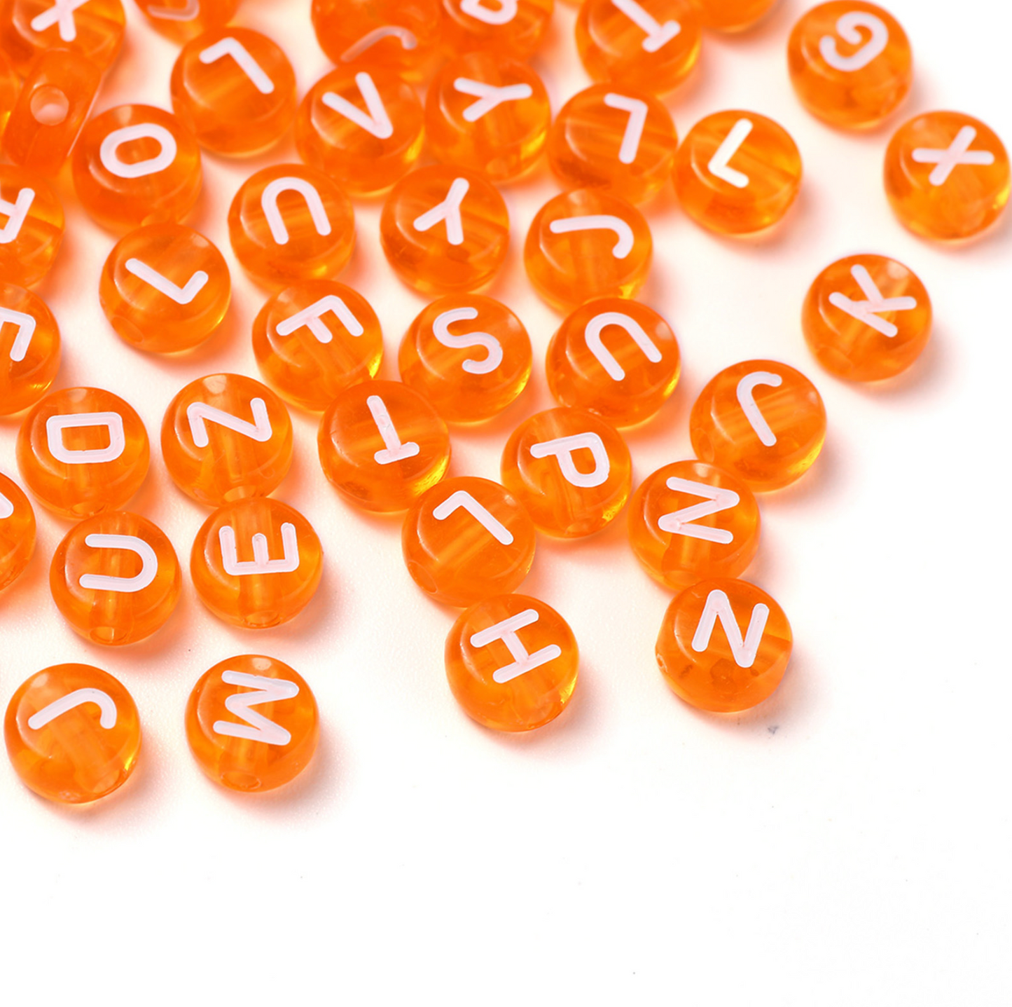 Translucent ORANGE, White Letter A-Z Alphabet Individual Beads (7MM)