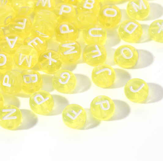 Translucent YELLOW, White Letter A-Z Alphabet Individual Beads (7MM)