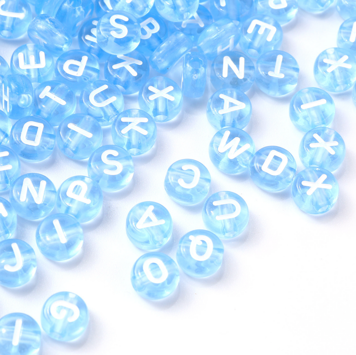 Translucent LIGHT BLUE, White Letter A-Z Alphabet Individual Beads (7MM)