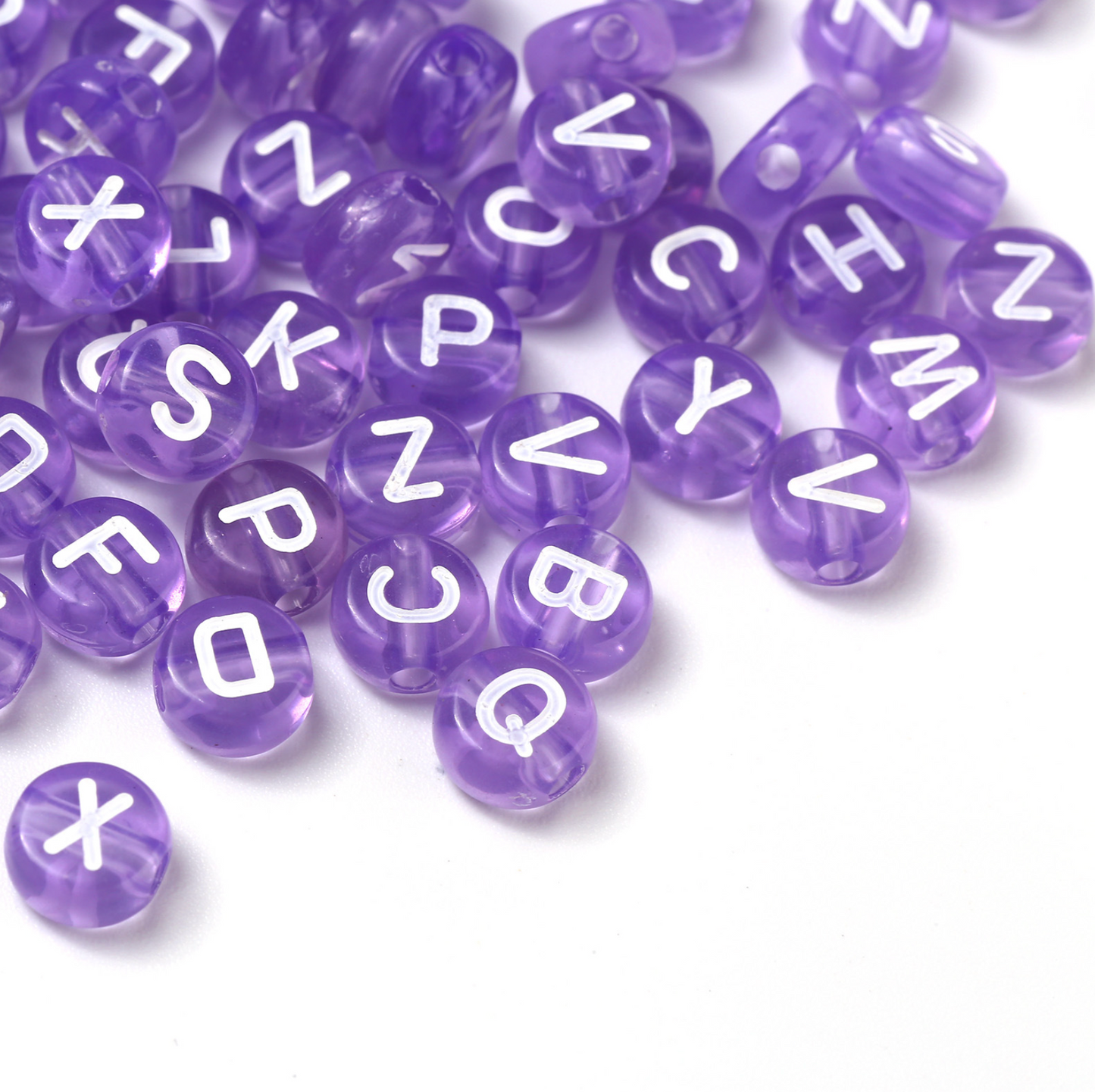 Translucent DARK PURPLE, White Letter A-Z Alphabet Individual Beads (7MM)