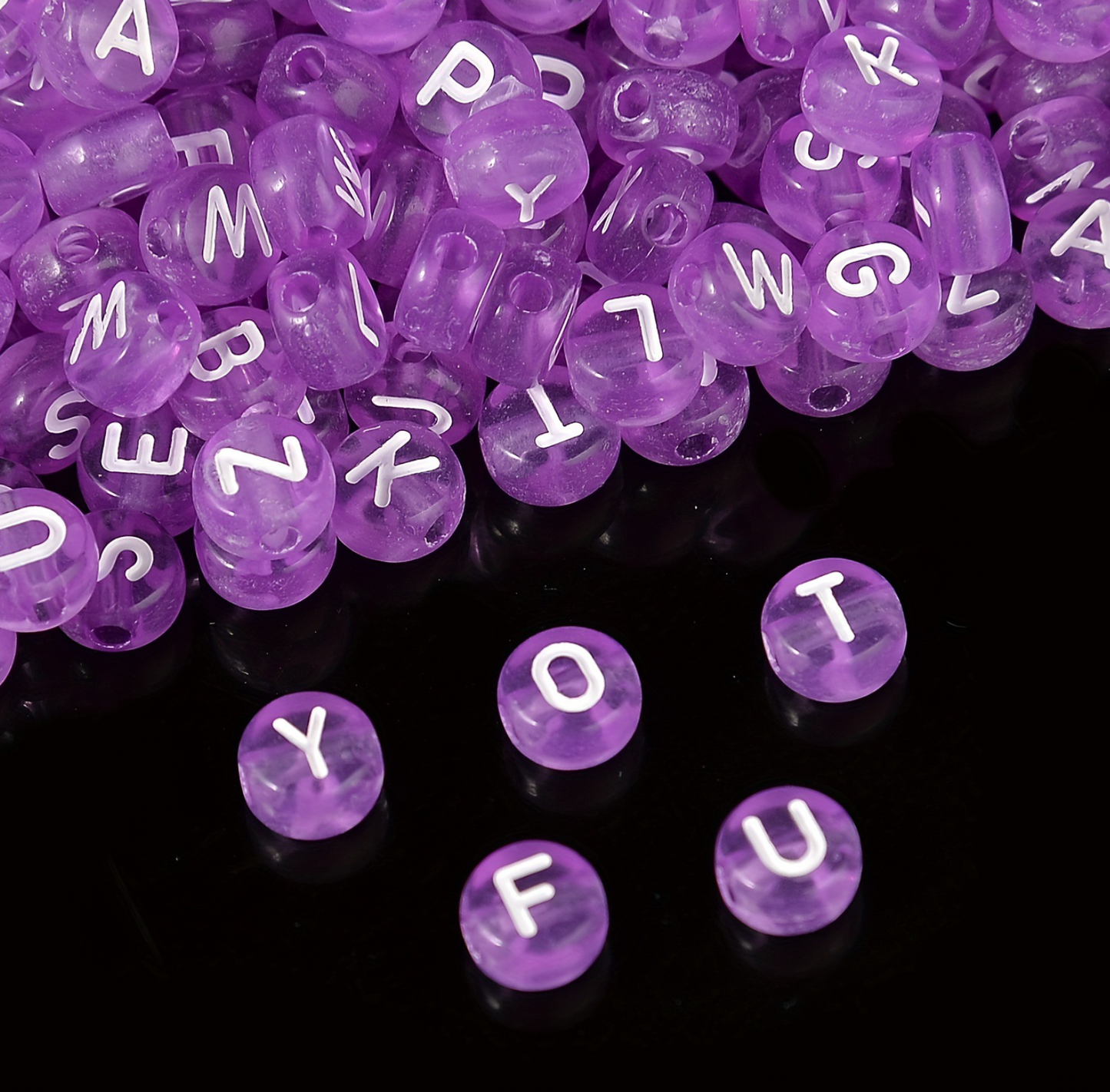 Translucent DARK PURPLE, White Letter A-Z Alphabet Individual Beads (7MM)