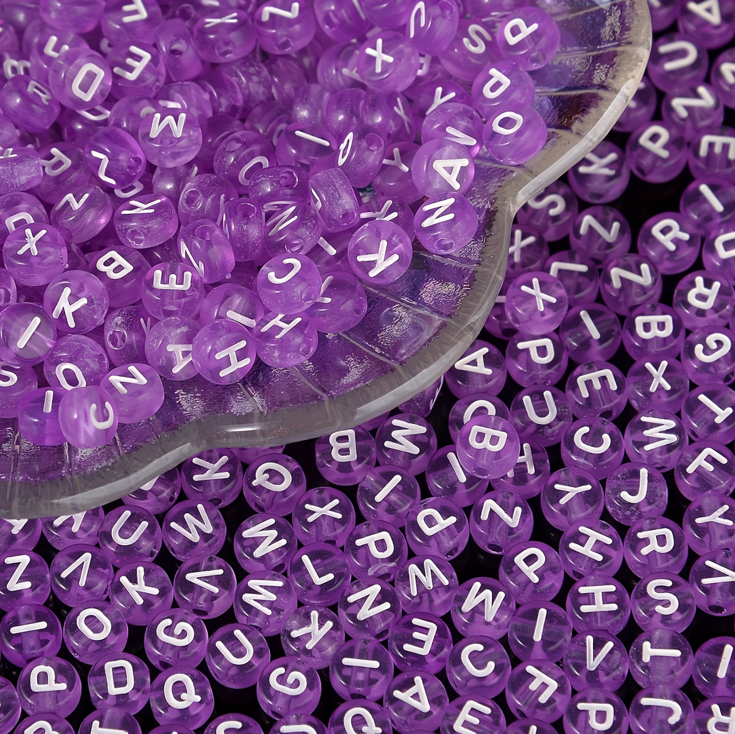 Translucent DARK PURPLE, White Letter A-Z Alphabet Individual Beads (7MM)