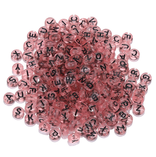Translucent LIGHT PINK, Black Letter A-Z Alphabet Individual Beads (7MM)