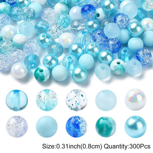 8MM Mixed Style Round Acrylic Beads (Multiple Color Options) 300 Beads