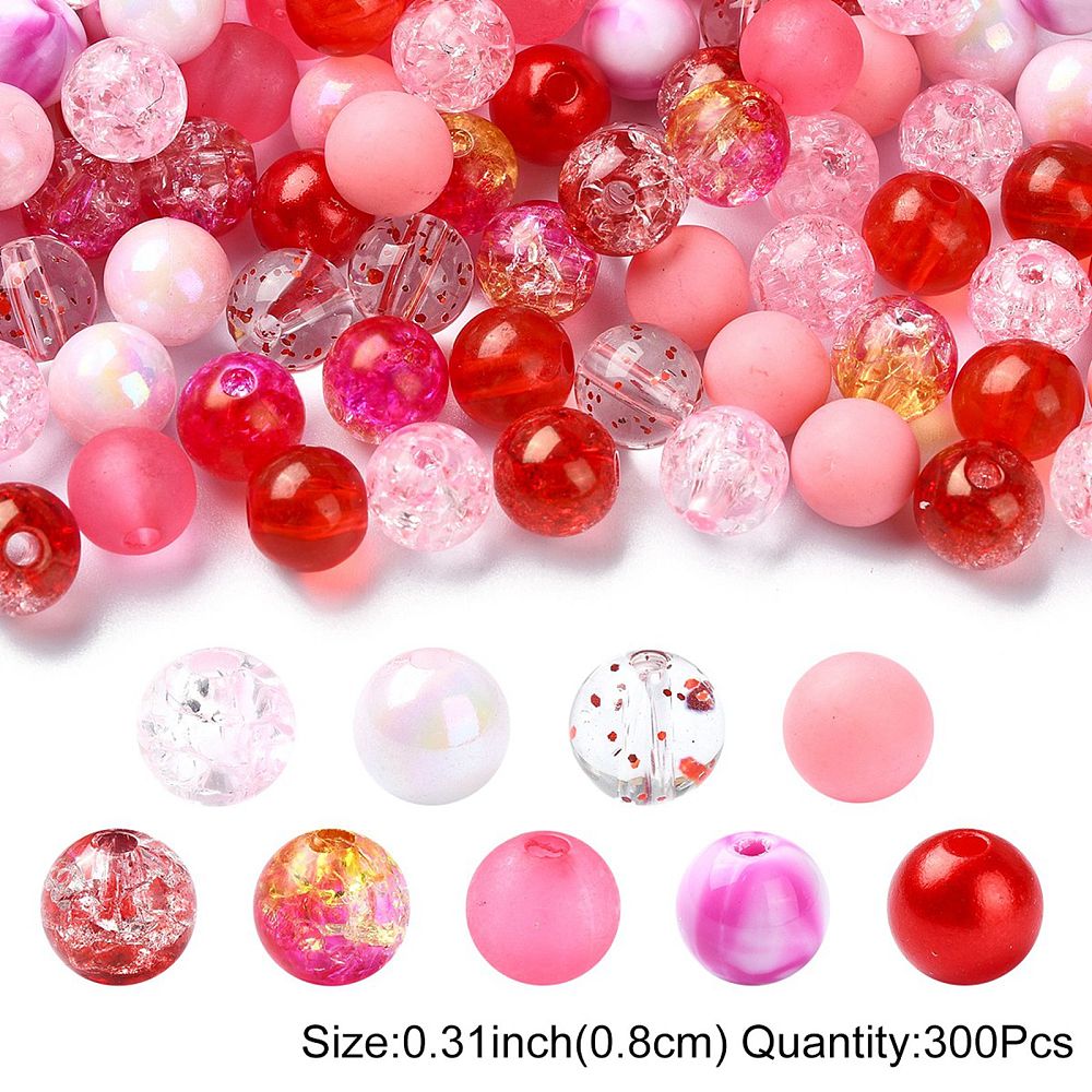 8MM Mixed Style Round Acrylic Beads (Multiple Color Options) 300 Beads