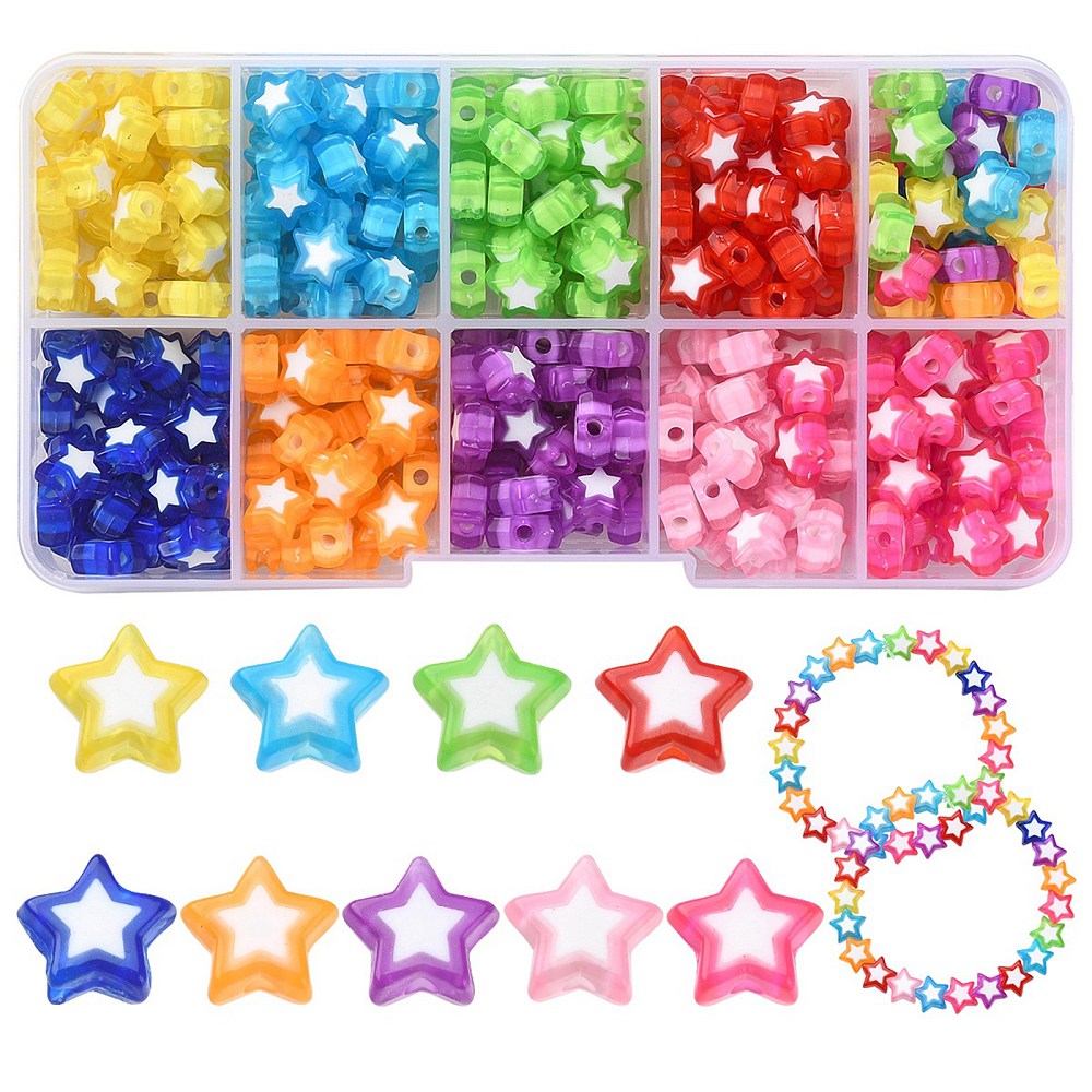 8.5MM x 9MM Solid Colored Acrylic Star Bead Set (300 Beads)