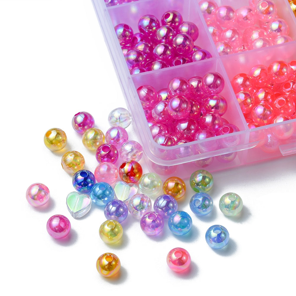 8MM AB Multi-Colored Acrylic Round Bead Kits (526 Beads)