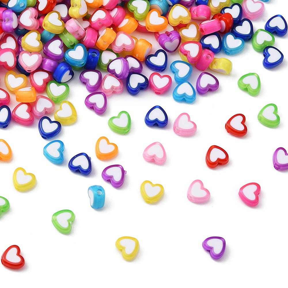 7MM x 8MM Solid Colored Acrylic Heart Bead Set (450 Beads)