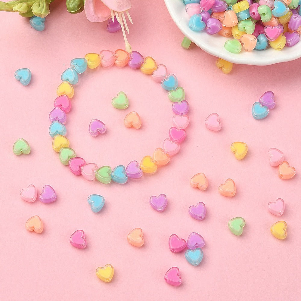 BULK 9MM Bright Colored Heart Acrylic Spacer Beads with Vertical Hole