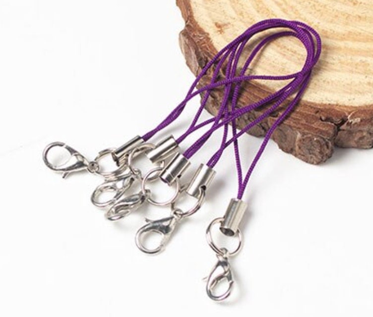 100 PCS Dark Purple Cell Phone Straps with Silver Lobster Clasp