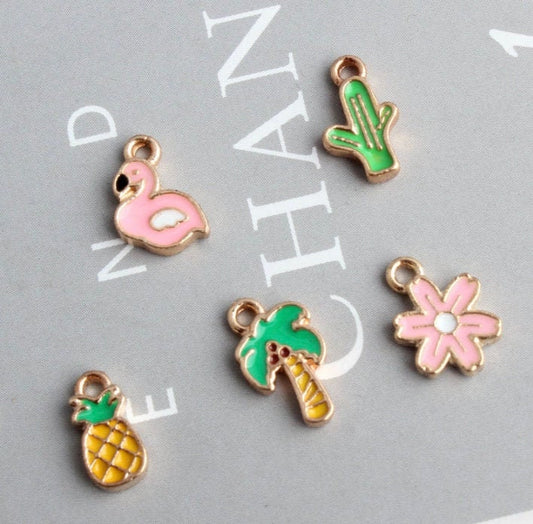 5PC Mini Cactus, Flamingo, Flower, Pineapple, Coconut Tree Charm