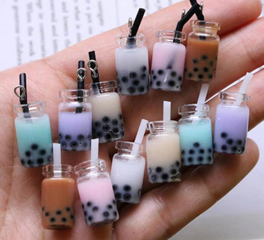 Resin Bubble Tea Bottle Charm with Eye Pin (28mm x 10 mm)