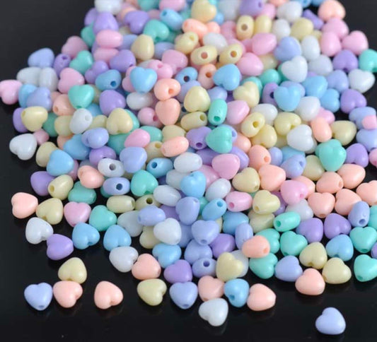 7MM Pastel Acrylic Rounded Heart Spacer Beads with Vertical Hole