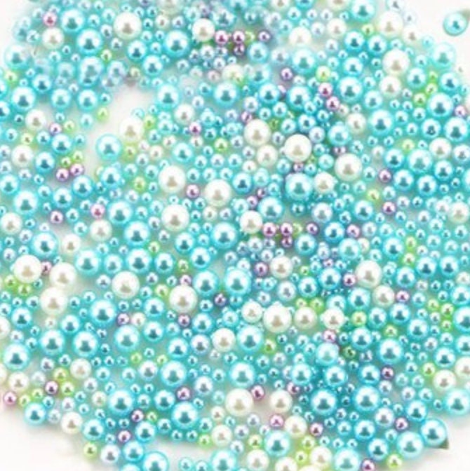 FAKE Mixed No Hole Light Blue Pearls (2.5mm-5mm; NOT EDIBLE) D12-29
