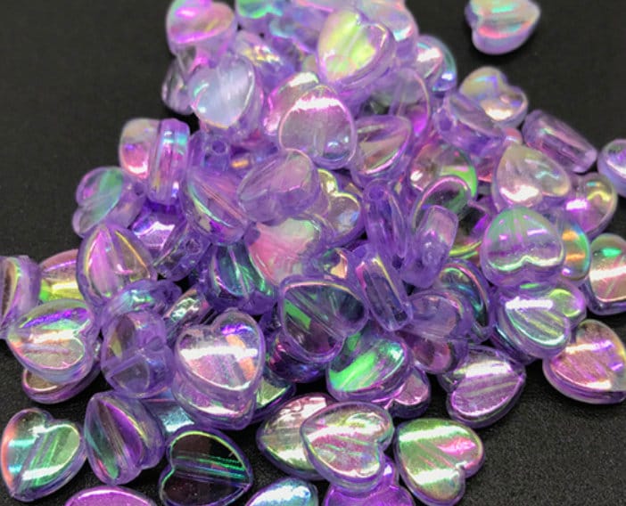 8MM Light Purple Transparent Acrylic Heart Spacer Beads with Vertical Hole