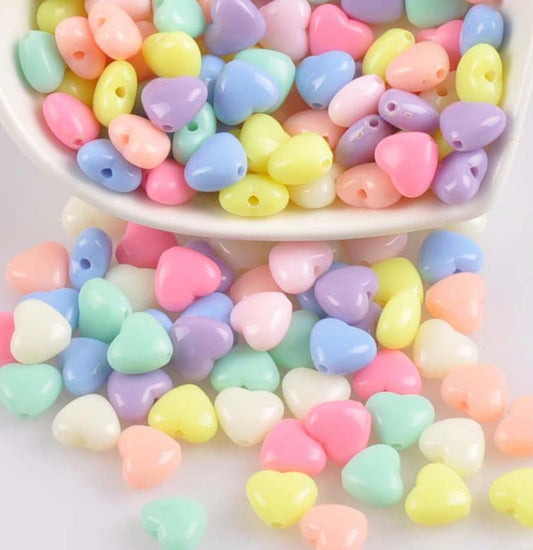 9MM Pastel Acrylic Rounded Heart Spacer Beads