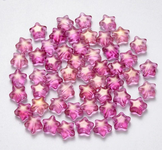 Cute Spray Painted Rose Pink Colored Glass Star Beads (8mm x 8.5mm x 4mm) D05