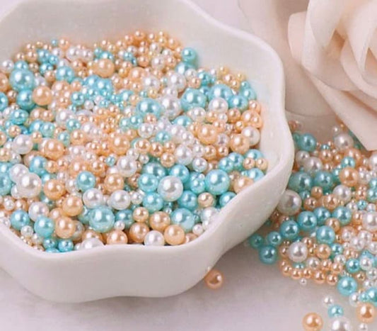 FAKE Mixed No Hole Blue Tan Pearls (1.5MM-5MM; NOT EDIBLE) D12-06