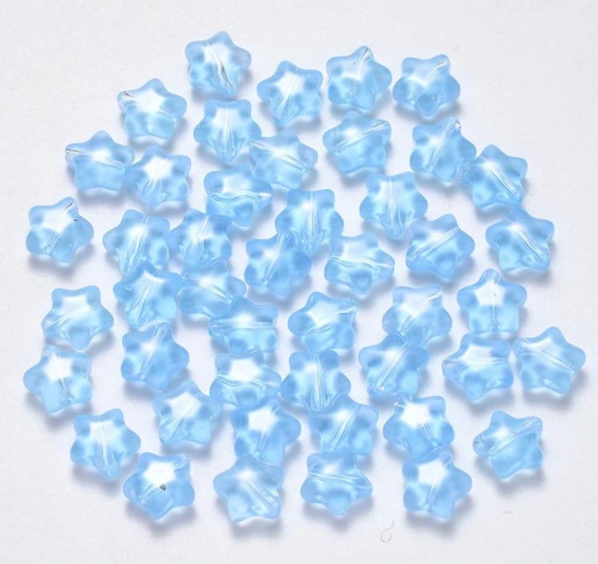 Cute Spray Painted Light Blue Colored Glass Star Beads (8mm x 8.5mm x 4mm) A02