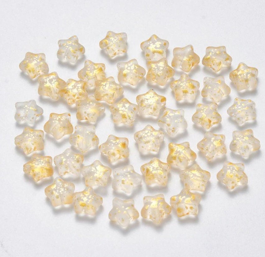 Cute Spray Painted Clear with Gold Specks Colored Glass Star Beads (8mm x 8.5mm x 4mm) F03