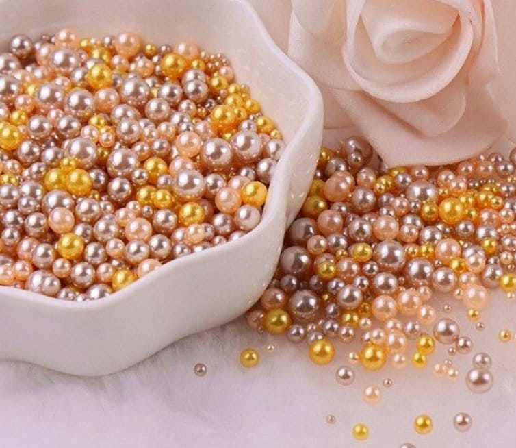 FAKE Mixed No Hole Gold Brown Pearls (1.5mm-5mm; NOT EDIBLE) D12-14