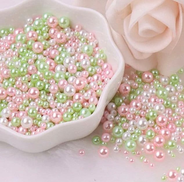 FAKE Mixed No Hole Green Pink Pearls (1.5mm-5mm; NOT EDIBLE) D12-23