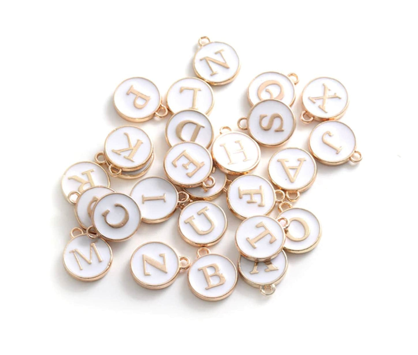 White Color Oil Drop Metal letters (12x14mm), Initial Disc,Enamel Charms Letter Pendant