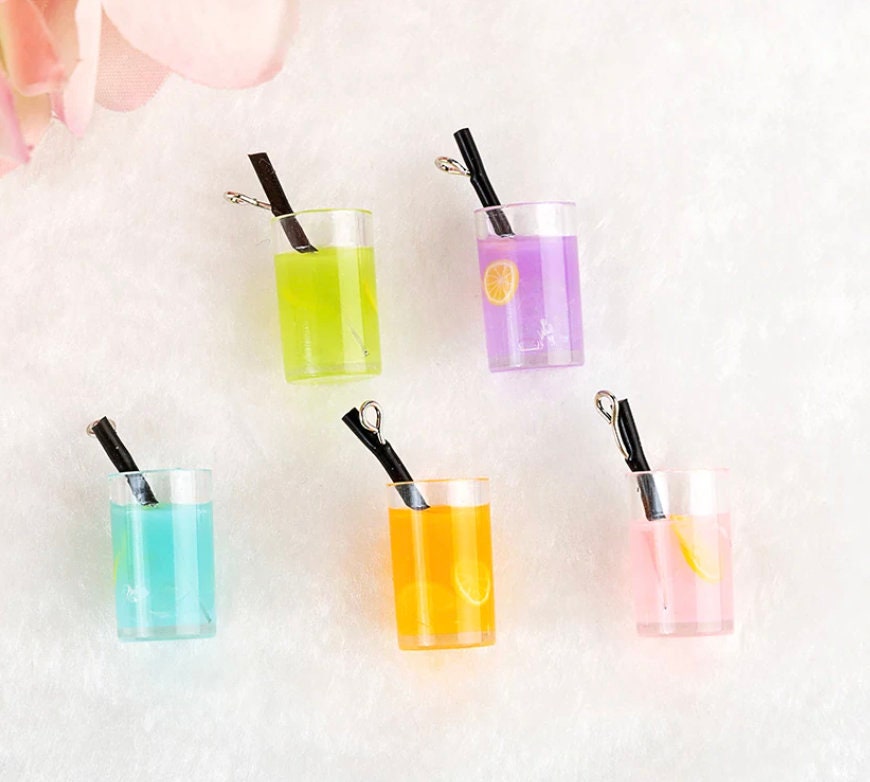 Resin Bottle Colorful Cute Drink Charm with Eye Pin (26mm x 11mm)