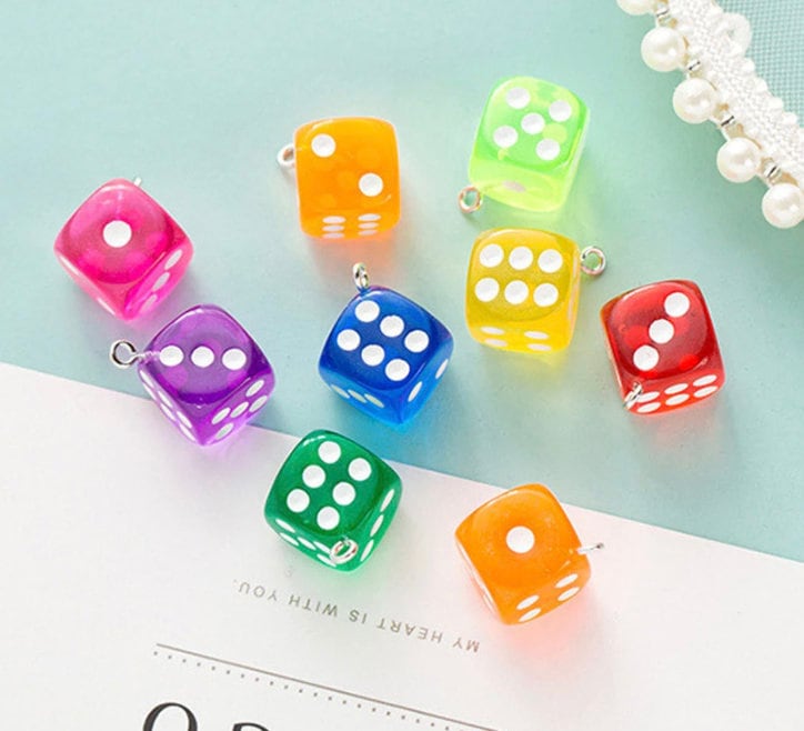 Cute Mixed Colorful Transparent Dice Charm with Eye Pin (14mm)