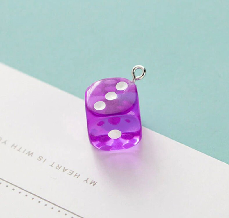 Cute Mixed Colorful Transparent Dice Charm with Eye Pin (14mm)