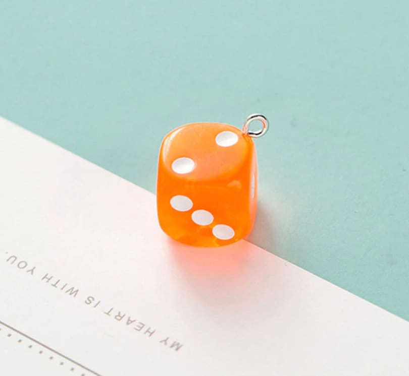 Cute Mixed Colorful Transparent Dice Charm with Eye Pin (14mm)