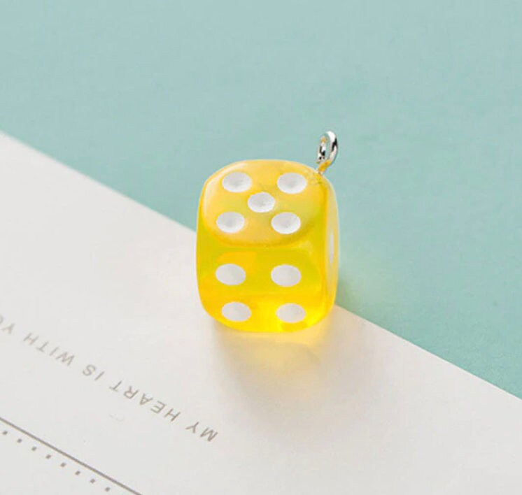 Cute Mixed Colorful Transparent Dice Charm with Eye Pin (14mm)