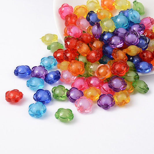 Mixed Colors Transparent Acrylic Faceted Rainbow Flower Spacer Beads (13MM)