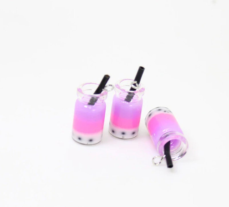 Multicolored Resin Bubble Tea Bottle Charm with Eye Pin (28mm x 10mm)