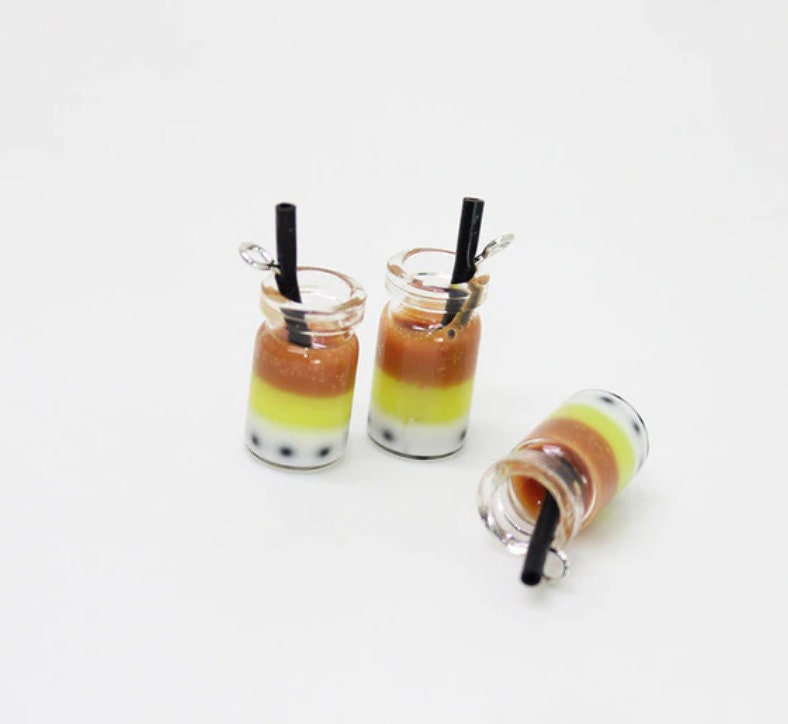 Multicolored Resin Bubble Tea Bottle Charm with Eye Pin (28mm x 10mm)