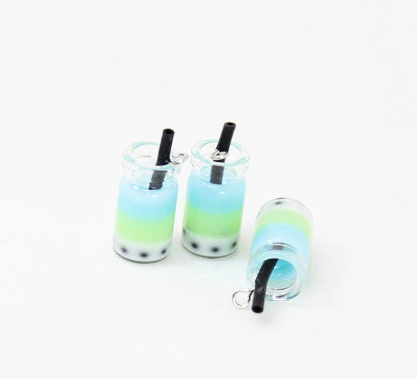 Multicolored Resin Bubble Tea Bottle Charm with Eye Pin (28mm x 10mm)