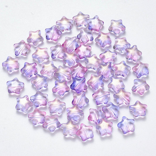 Cute Spray Painted Lilac Mix Colored Glass Star Beads (8mm x 8.5mm x 4mm) E02