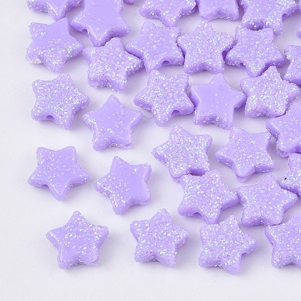 Cute Pastel Purple Acrylic Glitter Star Spacer Beads (10MM)